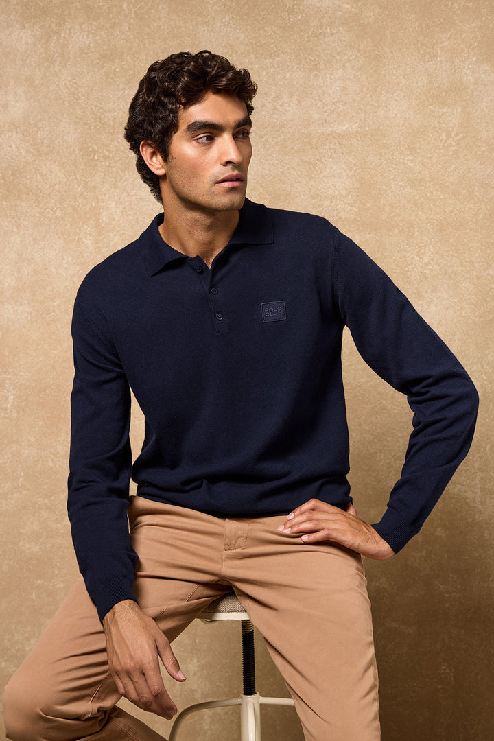 Pull en maille Kaleo bleu marine à col polo et détails Polo Club