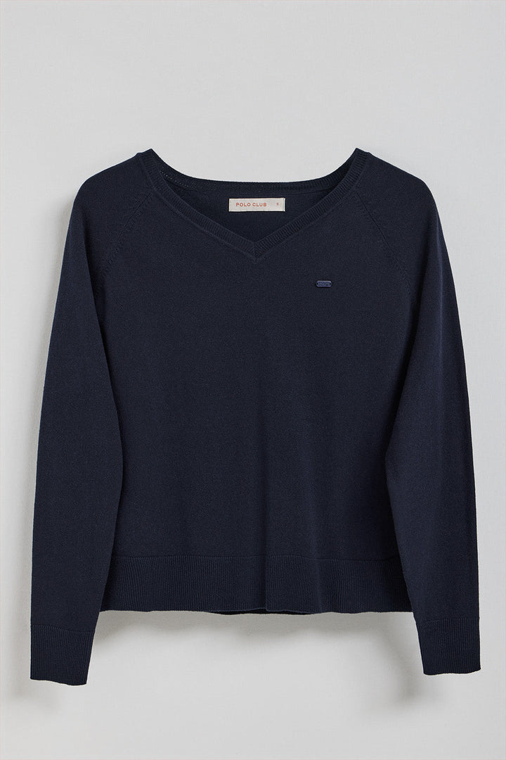 Navy-blue knit jumper Katniss with Polo Club pearly button