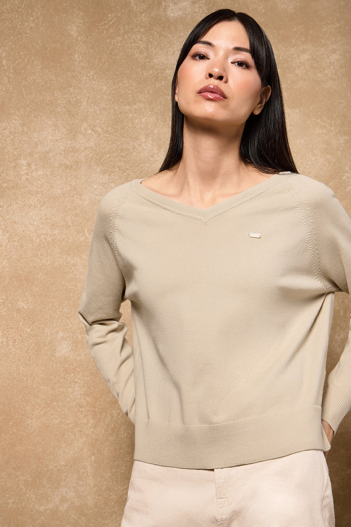 Maglione Katniss in maglia beige con bottoni perlati Polo Club