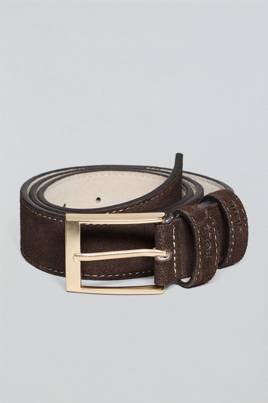 Bruine suède riem ‘Cesar’ met Polo Club-details