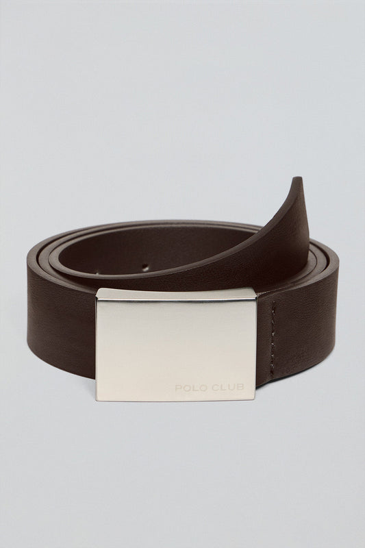 Ceinture Bastian Marron avec boucle métallique et gravure Polo Club