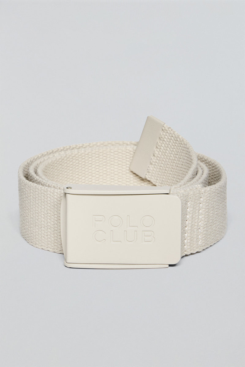 Ceinture Brahim en toile beige avec boucle logo