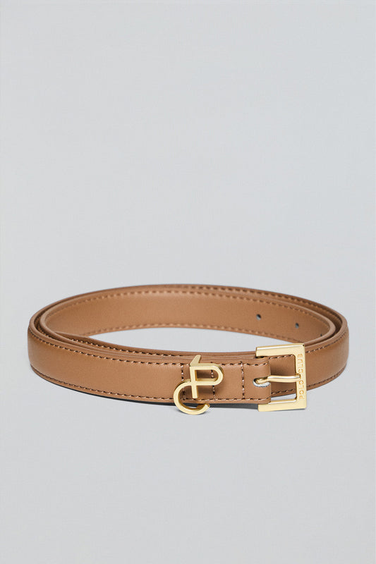 Bruine riem ‘Beth’ met monogram PC