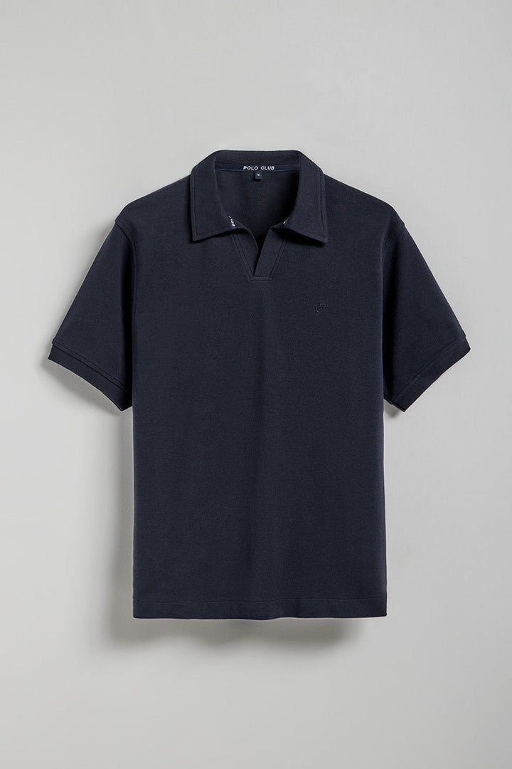 Polo Pascal bleu sans bouton avec logo brodé Polo Club