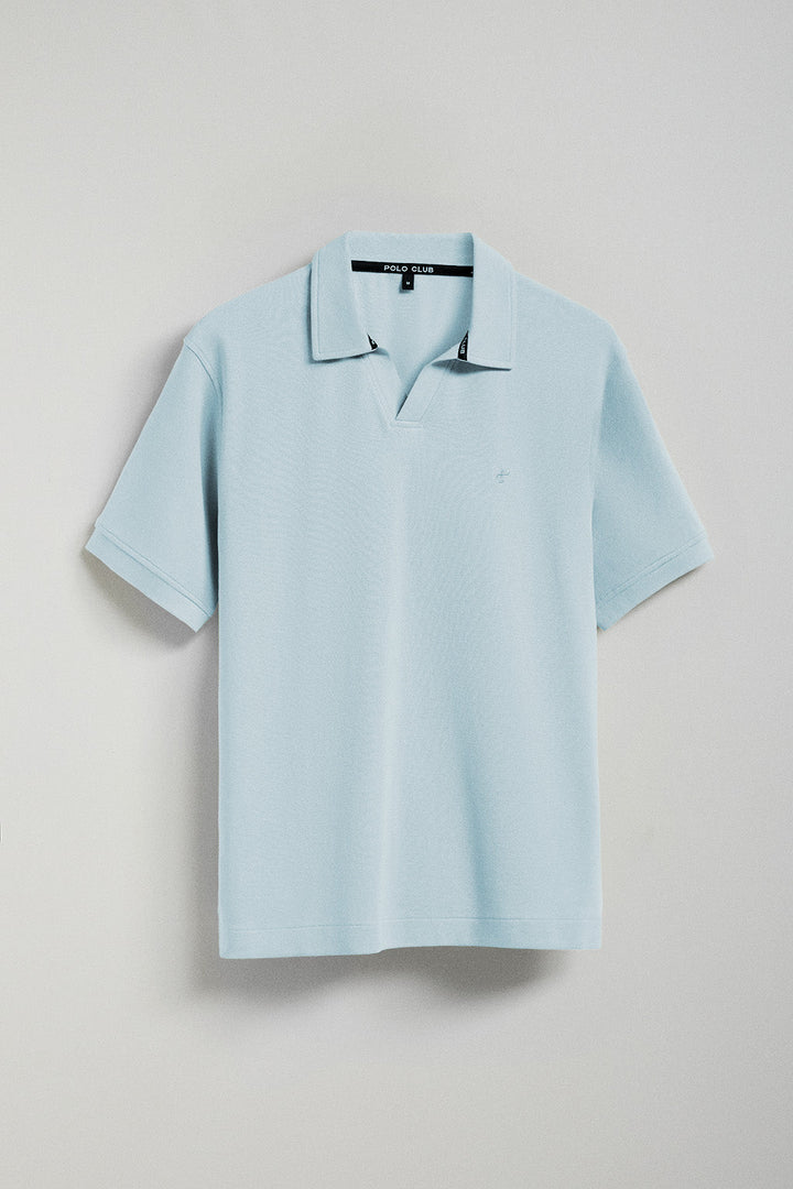 Baby-blue buttonless Pascal polo shirt with Polo Club embroidered logo