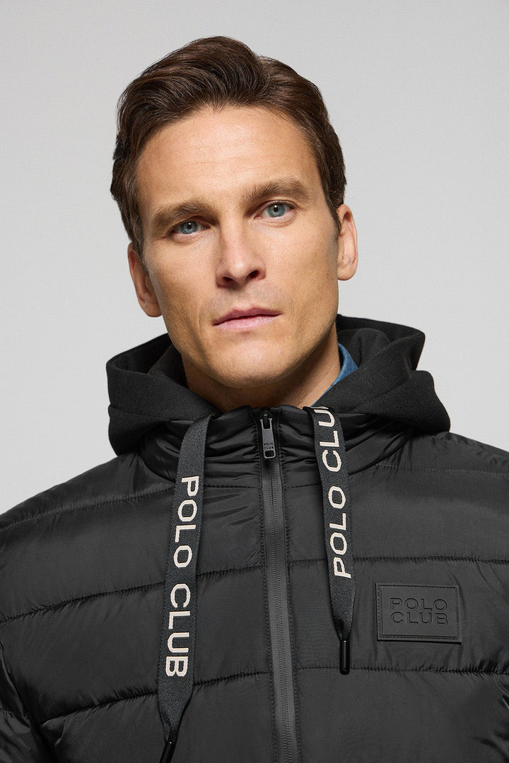 Black puffer jacket Canyon with Polo Club details