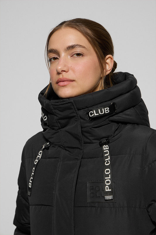 Abrigo Polar negro con capucha fija y detalles Polo Club