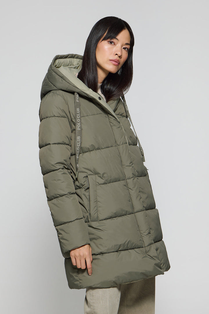 Green reversible coat Gracia with fixed hood and Polo Club details