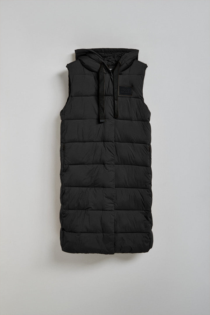 Zwarte bodywarmer "Siena" met vaste kap en Polo Club-details