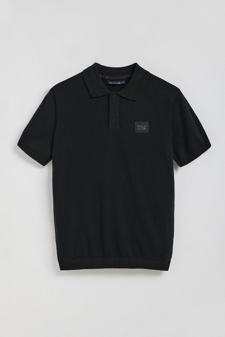 Black short-sleeve knitted polo shirt with Polo Club logo