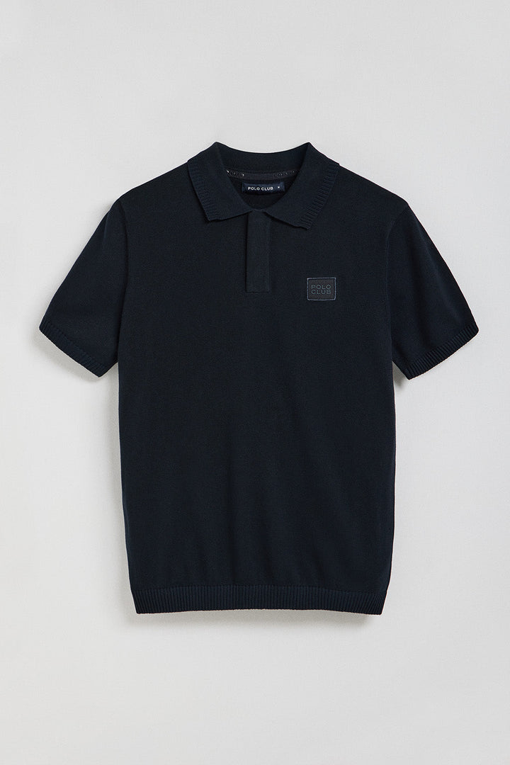 Navy-blue short-sleeve knitted polo shirt with Polo Club logo