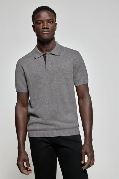 rimark style polo knit グレー Grey-marl short-sleeve knitted polo shirt with Polo Club