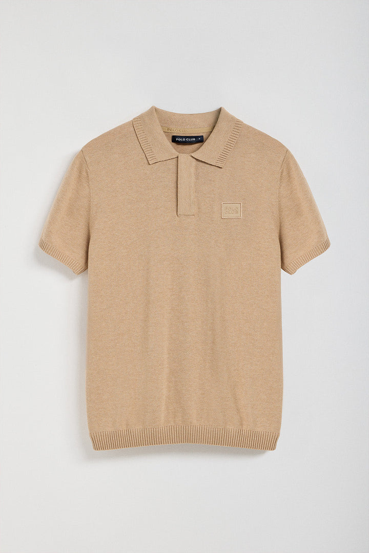 Caramel short-sleeve knitted polo shirt with Polo Club logo