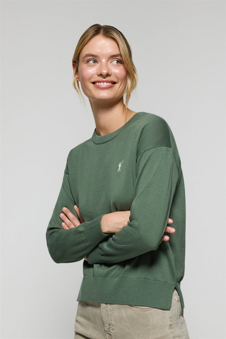 Maglione in filo verde a girocollo e logo ricamato Rigby Go