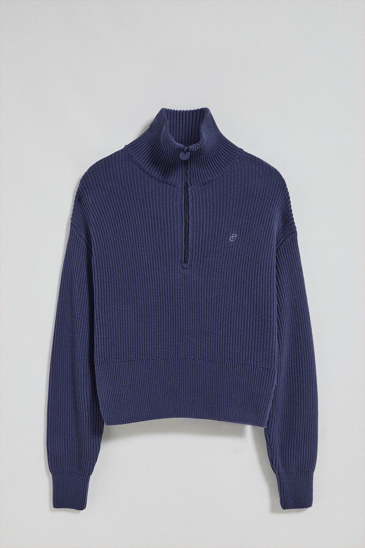 Pullover Nahia blau mit gesticktem Polo Club Monogramm