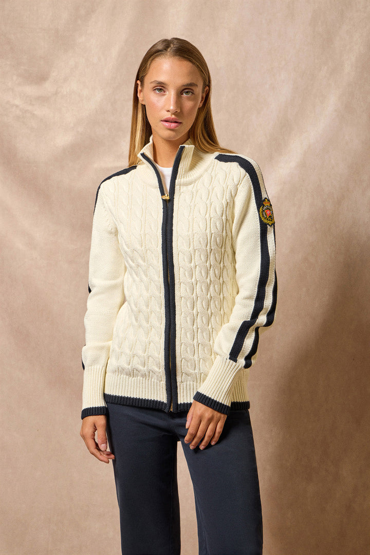 Beige cardigan met rits en Nautic Polo Club-patch