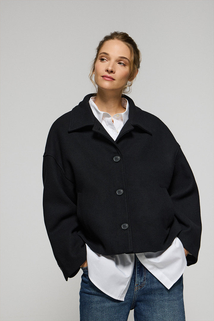 Black buttoned short coat Lita with Polo Club details