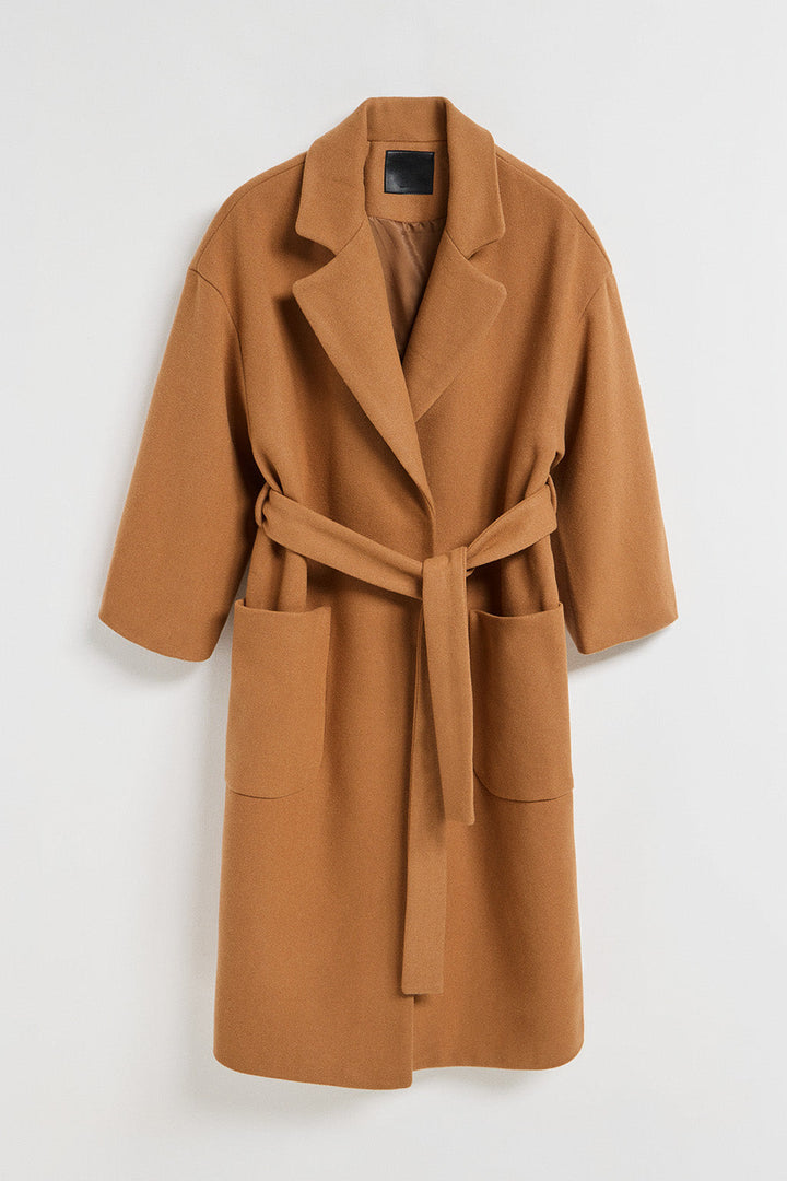 Camel long coat Carrie with Polo Club details