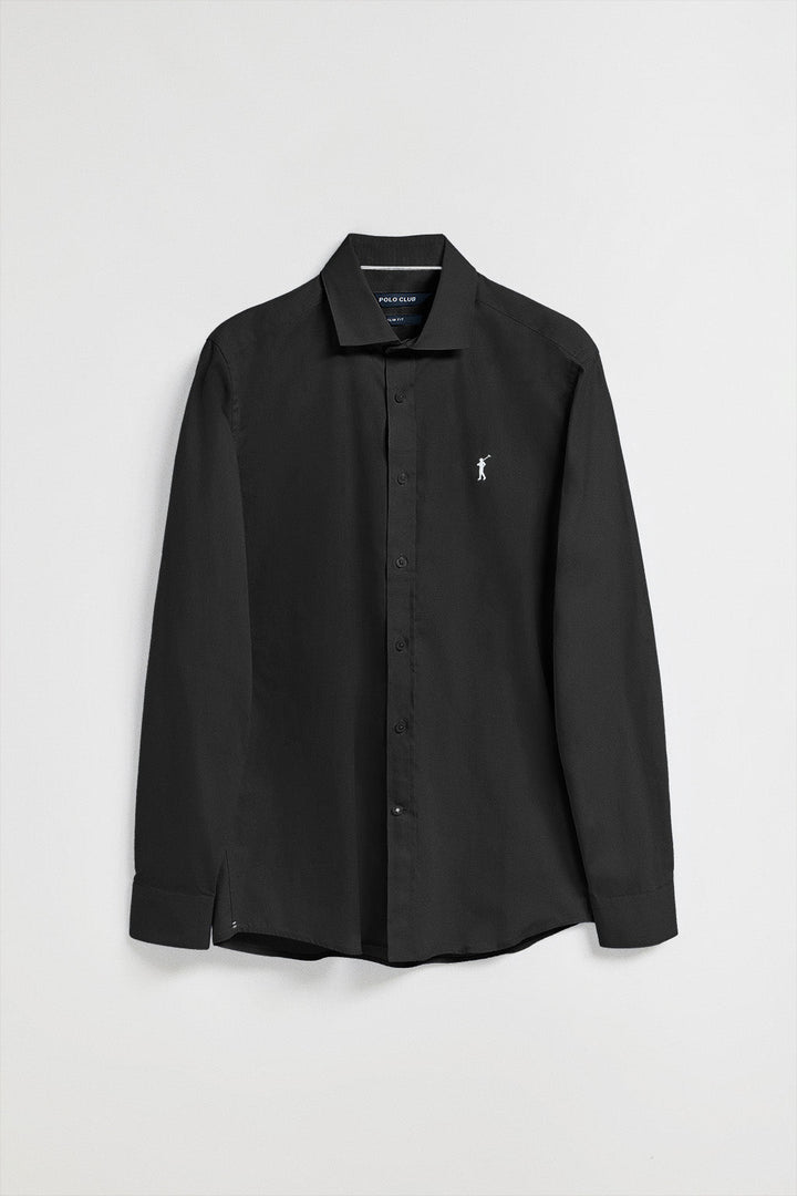 Chemise Slim en popeline noire avec logo brodé Rigby Go