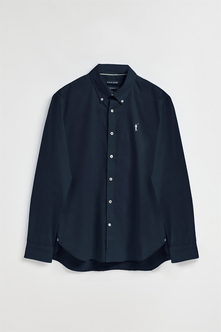 Navy-blue poplin shirt with Rigby Go embroidered logo