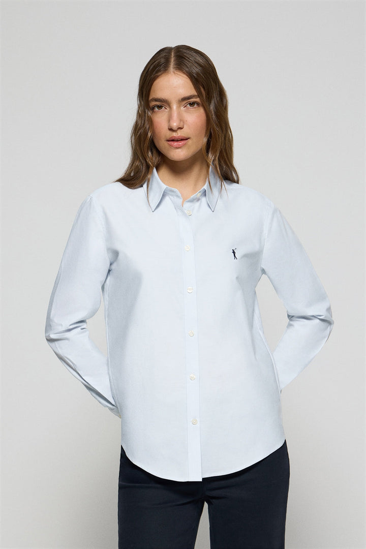 Camicia oxford celeste con logo Rigby Go ricamato