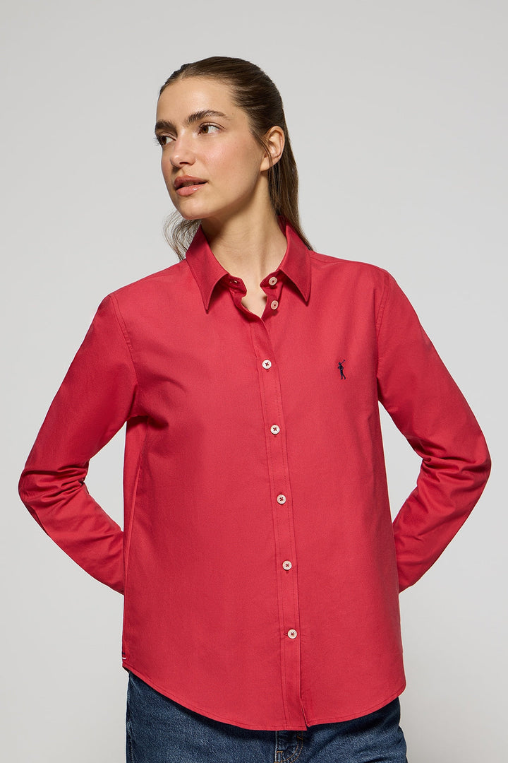 Red Oxford shirt with Rigby Go embroidered logo