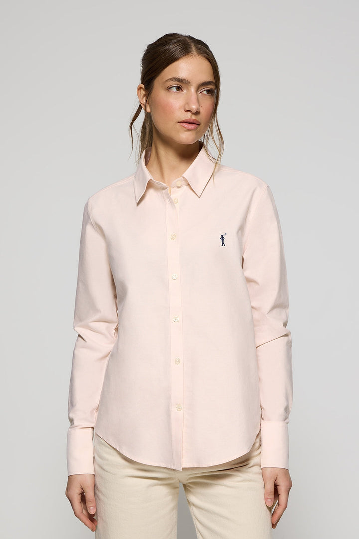 Camicia oxford rosa pallido con logo Rigby Go ricamato