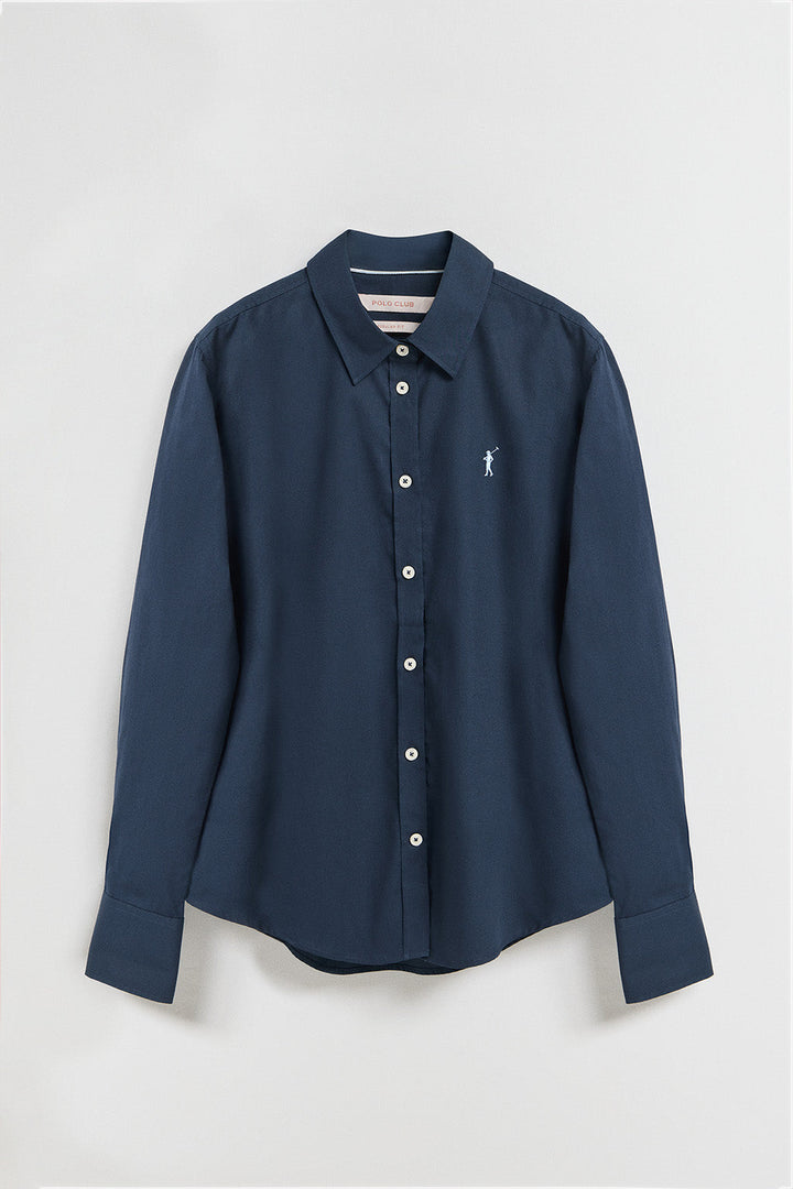 Navy-blue poplin shirt with Rigby Go logo