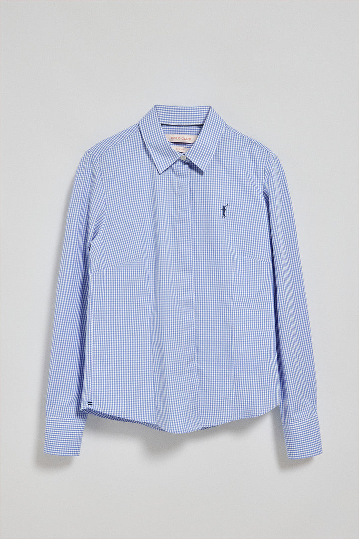 Blue vichy check shirt with Rigby Go embroidered logo