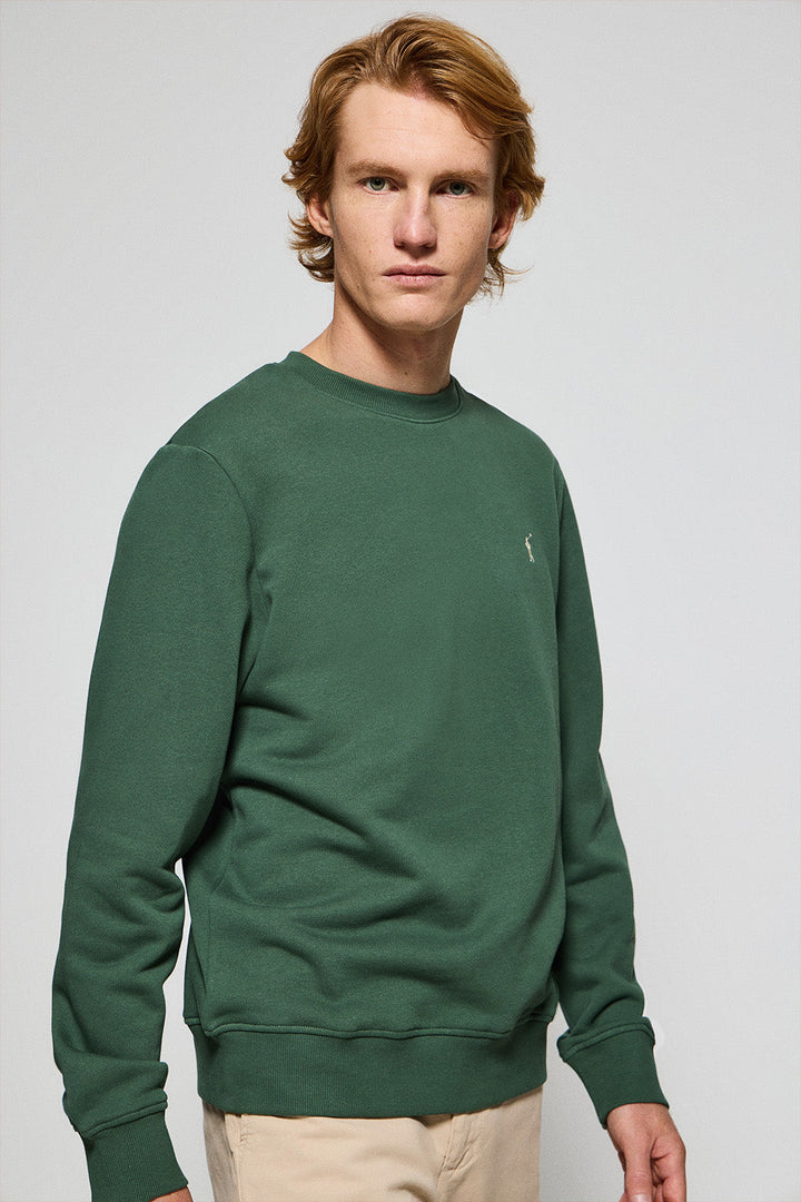 Sweat à col rond vert olive avec logo brodé Rigby Go