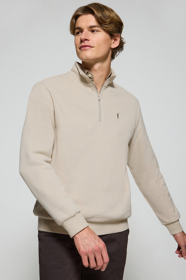 Sweat-shirt à fermeture éclair beige avec logo Rigby Go