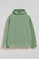 Jadegroene sweater ‘Sinsajo’ met kap, rits en Rigby Go-logo