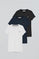 Pack van drie T-shirts met geborduurd Rigby Go-logo, in zwart, wit en marineblauw