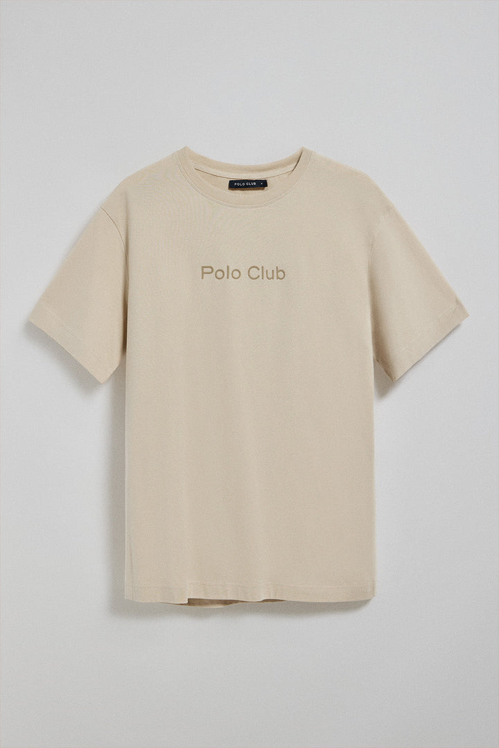 T-shirt beige à manches courtes et col ras du cou avec logo Polo Club