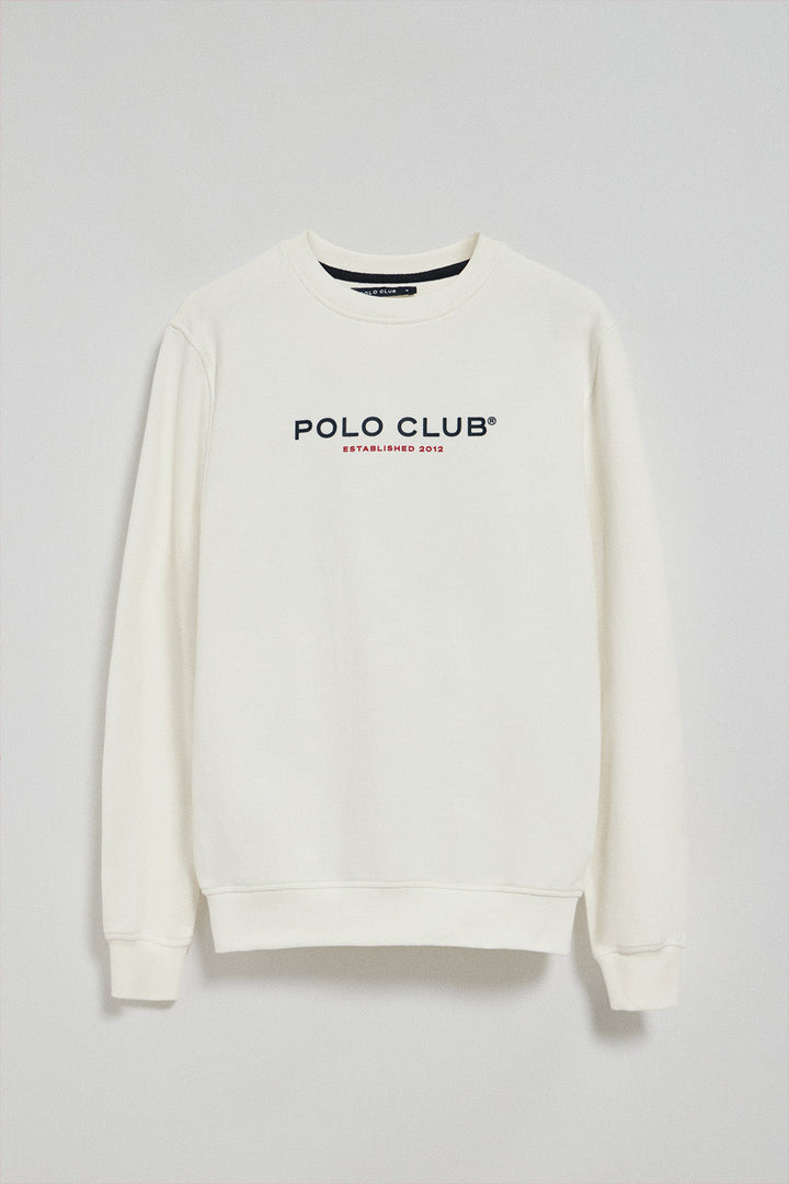 Sudadera beige cuello redondo con logotipo Polo Club