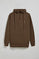 Dark-brown half-zip hoodie with Rigby Go logo