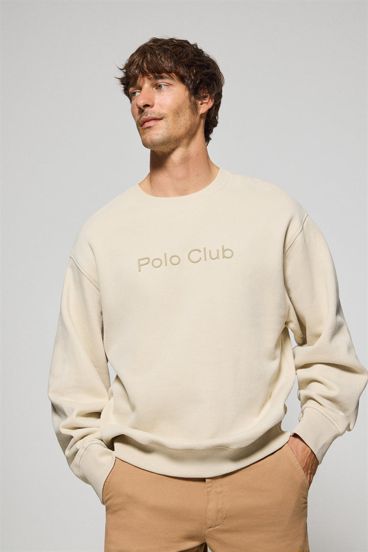 Sudadera beige de cuello redondo con logotipo Polo Club