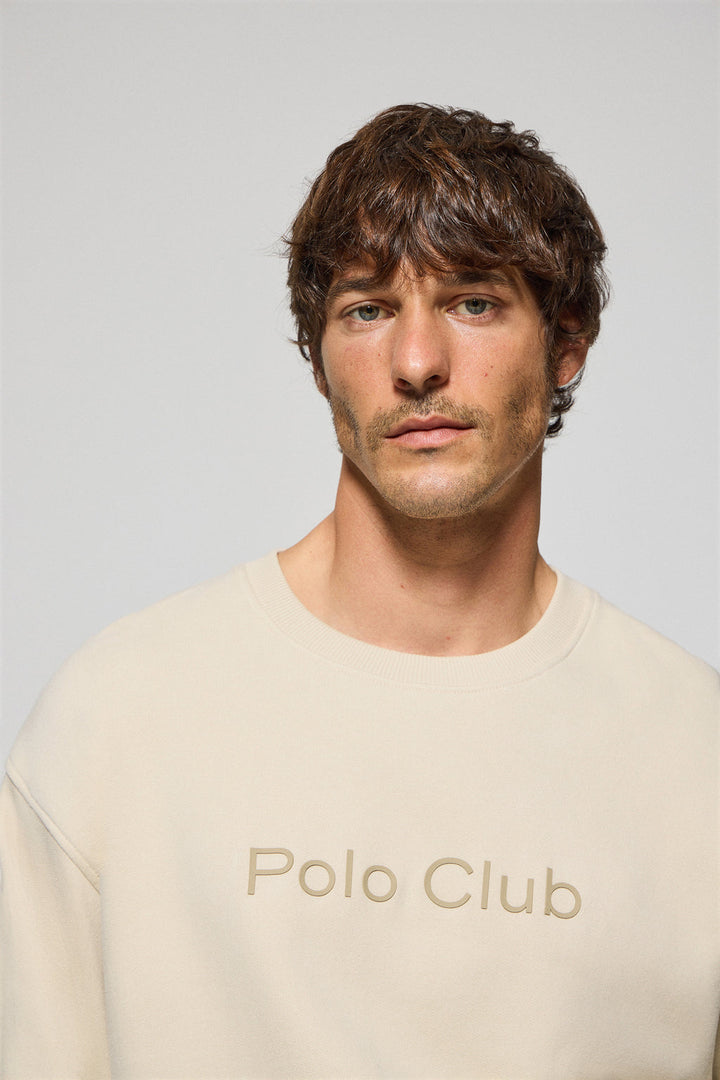 Sudadera beige de cuello redondo con logotipo Polo Club