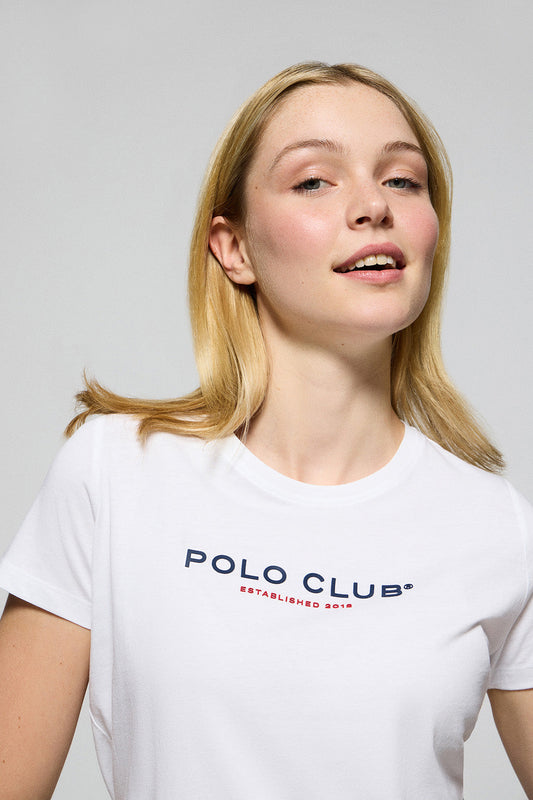 Witte T-shirt met ronde hals en rubberen Polo Club-logo