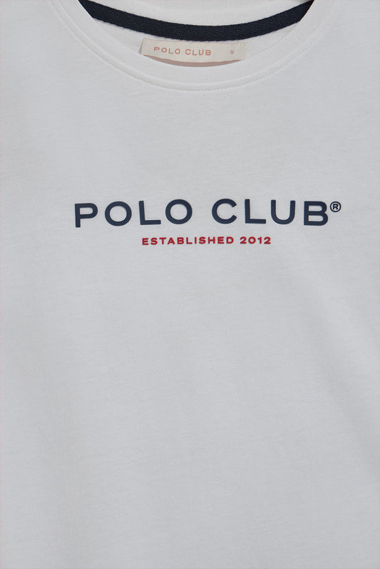 Witte T-shirt met ronde hals en rubberen Polo Club-logo