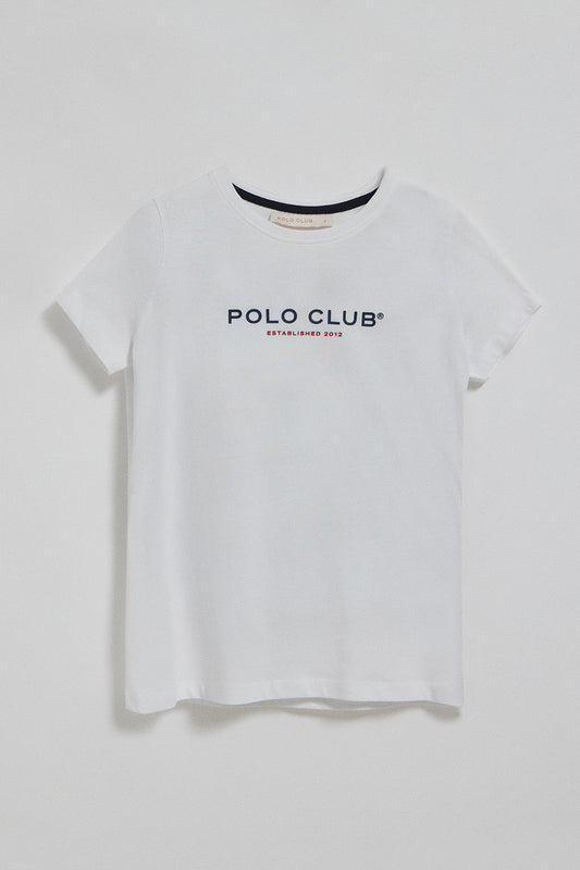 Witte T-shirt met ronde hals en rubberen Polo Club-logo