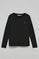 Black long-sleeve T-shirt with Rigby Go logo