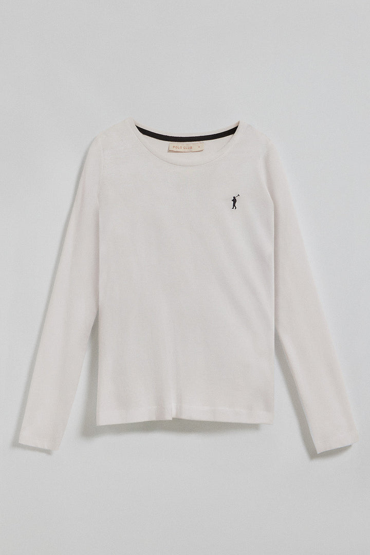 Beige long-sleeve basic T-shirt with Rigby Go logo