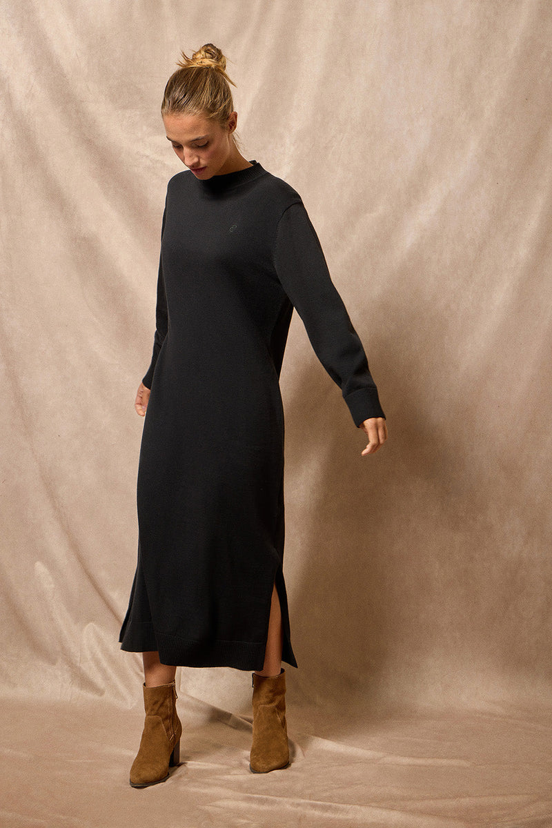 Lange Mouw Lange Gebreide Jurk Zwart Gebreide Jurk Zwarte Jurk