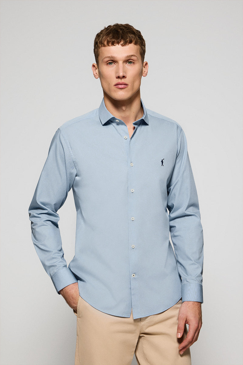 Beige Chemise Bleu Pastel Homme Chemise Slim En Popeline Bleu Ciel