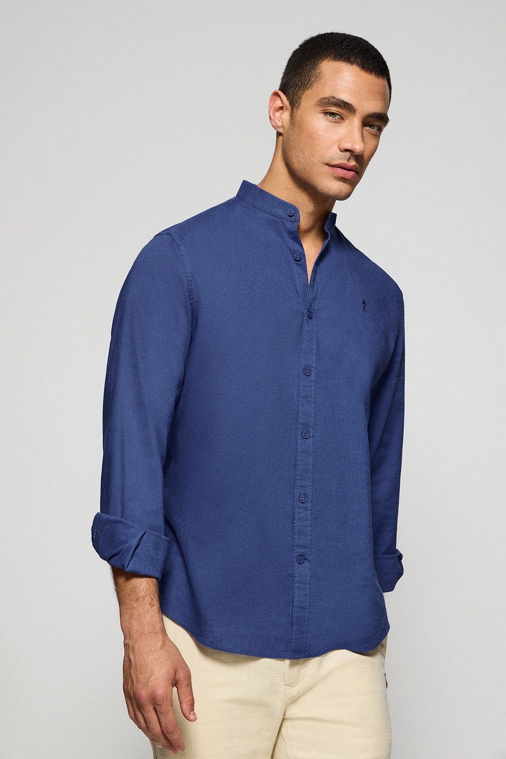 Chemise Col Mao Chemise Lin Bleu Marine Homme STAN Chemise Lin Col