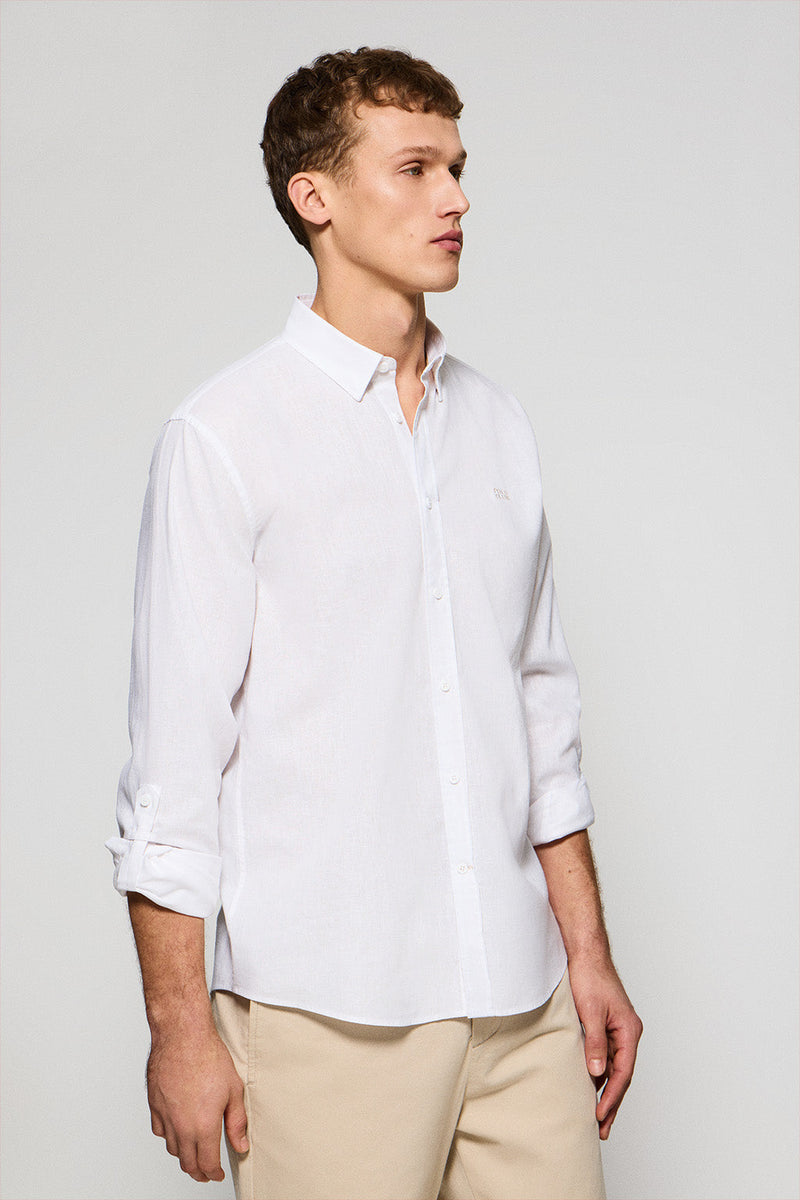 Polo Club Camicia Lino Polo Camicia Bianca In Lino-cotone Regular