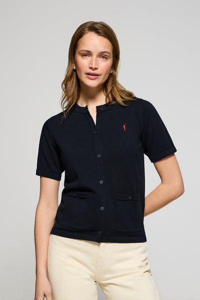 polo club Marineblauwe cardigan met korte mouwen knoopsluiting en