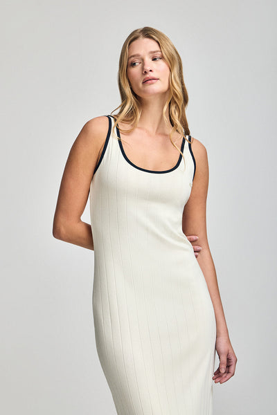 polo club Gebroken witte geribde jurk met spaghettibandjes en