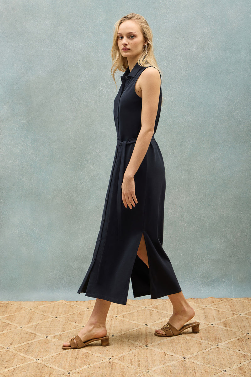 Dress Robe Polo Sans Manche Robe Bleu Marine Sans Manches